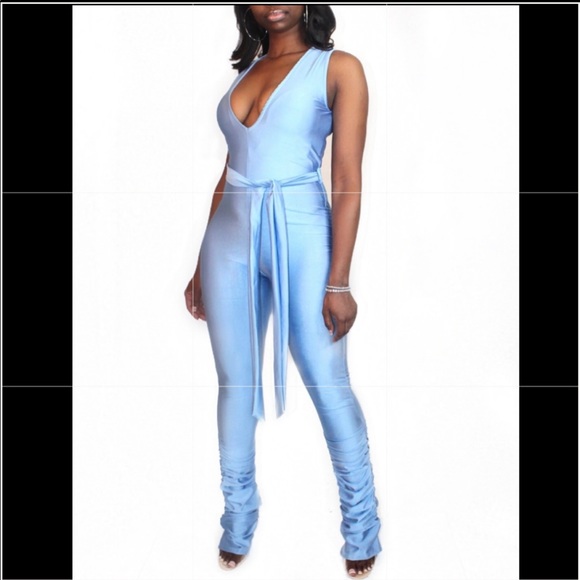 ModNation clothing Pants - Ruched Heavy Deep V-neck  Waist Tie Jumpsuit